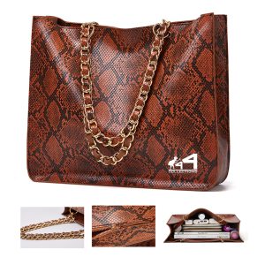 Women Snake Print Leather Tote Bag