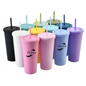 22 Oz. Double Wall Tumblers W/Lids & Straws