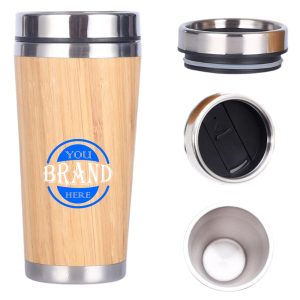 15Oz Bamboo Brown Stainless Steel Tumbler