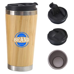 15Oz Stainless Steel Bamboo Brown Car Cup