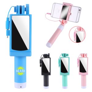 Foldable Wired Selfie Stick W/ Mirror