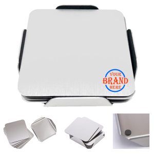 Six Pieces Stainless Steel Round Coaster Set W/ Holder