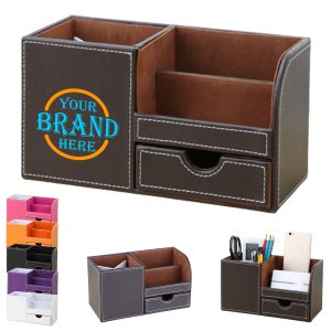 Leather Multi-Purpose Desk Top Pen Holder Organizer