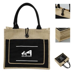 Jute Button Tote Bag