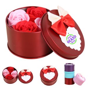 4Pcs Tin Box Rose Soap Flowers