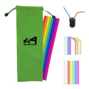 Bent Reusable Silicone Straw Set