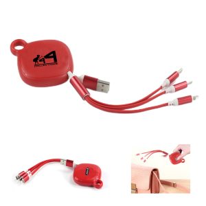 Leather Keychain 3-In-1 Key Fob Charging Cable