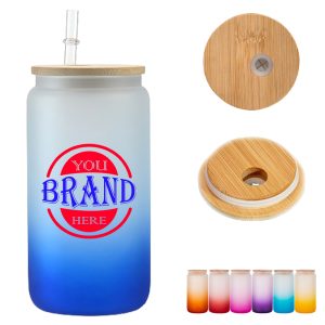 16Oz Gradient Glass Tumbler With Straw