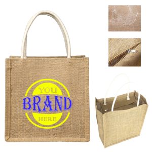 Jute Burlap Zippered Tote Bag