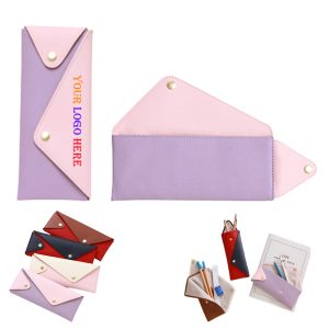 Pu Leather Pencil Bag W/ Snap-Fastener Lock