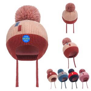 Contrast Pom-Pom Knitted Cap For Kids