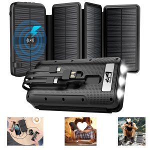 16000Mah Wireless Charging Solar Power Bank Flashlight