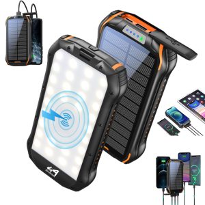 20000Mah Wireless Charging Solar Power Bank Flashlight