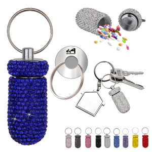 Key Chain Rhinestone Medicine Case