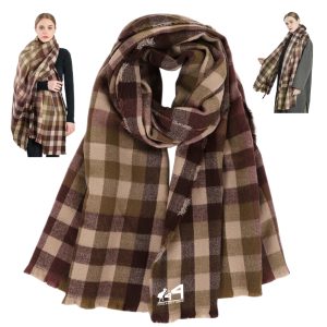Checkered Scarf Fringe Cape