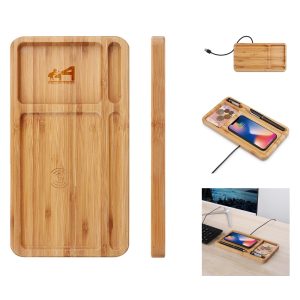 Bamboo Wireless Charger W/ Desk Organizer
