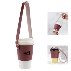 Leather Coffee Cup Sleeve W/ Strap