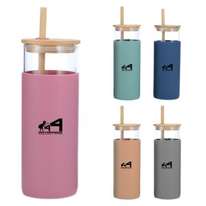 15.2Oz Glass Tumbler W/ Lid And Straw
