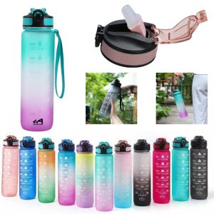 33.8Oz Plastic Time Mark Water Bottle W/ Lanyard