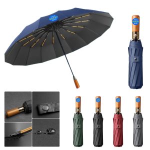46 Inch Arc Foldable Umbrella with Wooden Handle