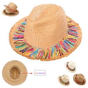 Kid's Colorful Flow Sun Protective Wide Brim Straw Hats