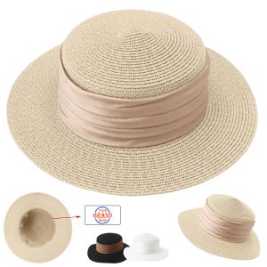 Summer Beach Sun Protective Flat Straw Hat For Women