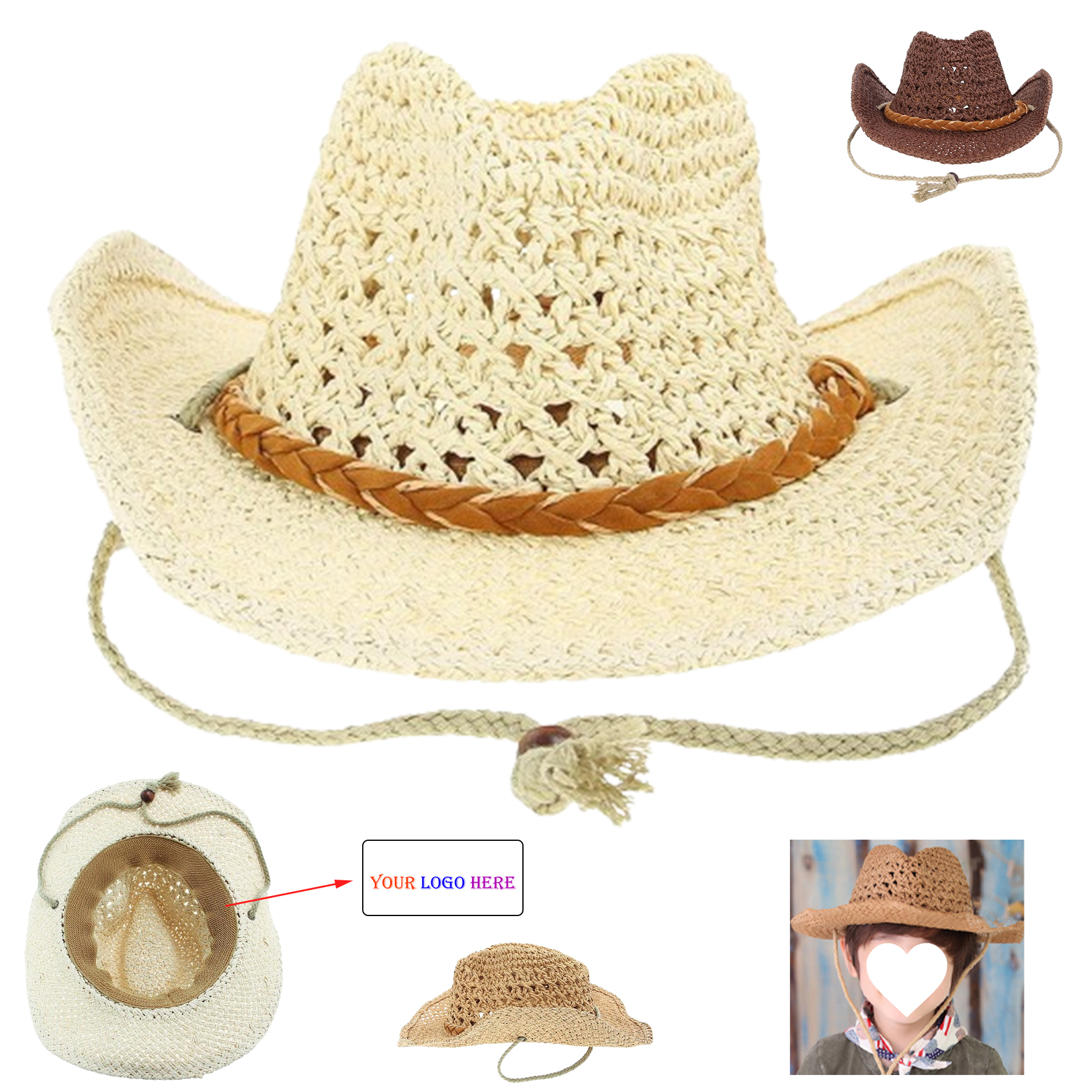 Travel Western Cowboy Straw Hat For Kids