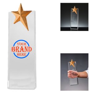 Rectangular K9 Crystal Award with Copper Star