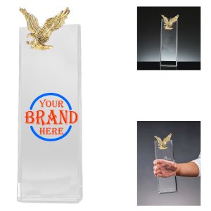 Rectangular K9 Crystal Award with Golden Eagle