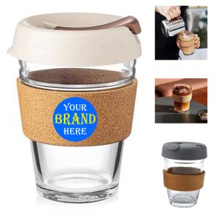 12 oz Coffee glass cups W/ Cap And Cork Band
