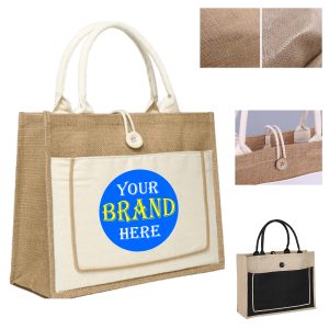 Burlap Tote Bags W/ A Button
