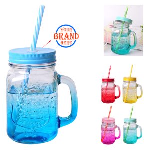 Gradient Mason Jars w/ Cover and Straw
