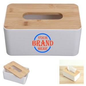 Plastic Tissue Box w/ Bamboo Lid