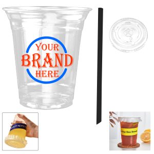 12-Ounce Coffee Cup With Flat Lid And Black Wide Straw