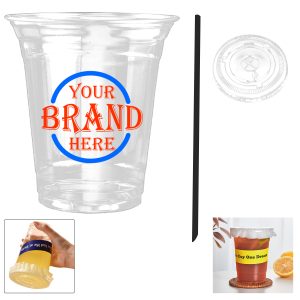 12-Ounce Coffee Cup With Flat Lid And Black Thin Straw