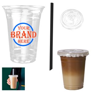 16-Ounce Coffee Cup With Flat Lid And Black Wide Straw