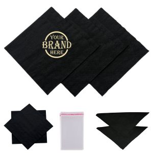 13*13 Inch Wave Pattern Gold-Foiled Black Napkin