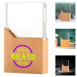 Rectangle Crystal And Wood Tropy
