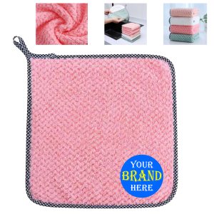 9.8 X 9.8Inch Pineapple Check Coral Velvet Kitchen Towel