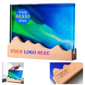 Colorful Aurora Crystal Trophy With Solid Wood Base