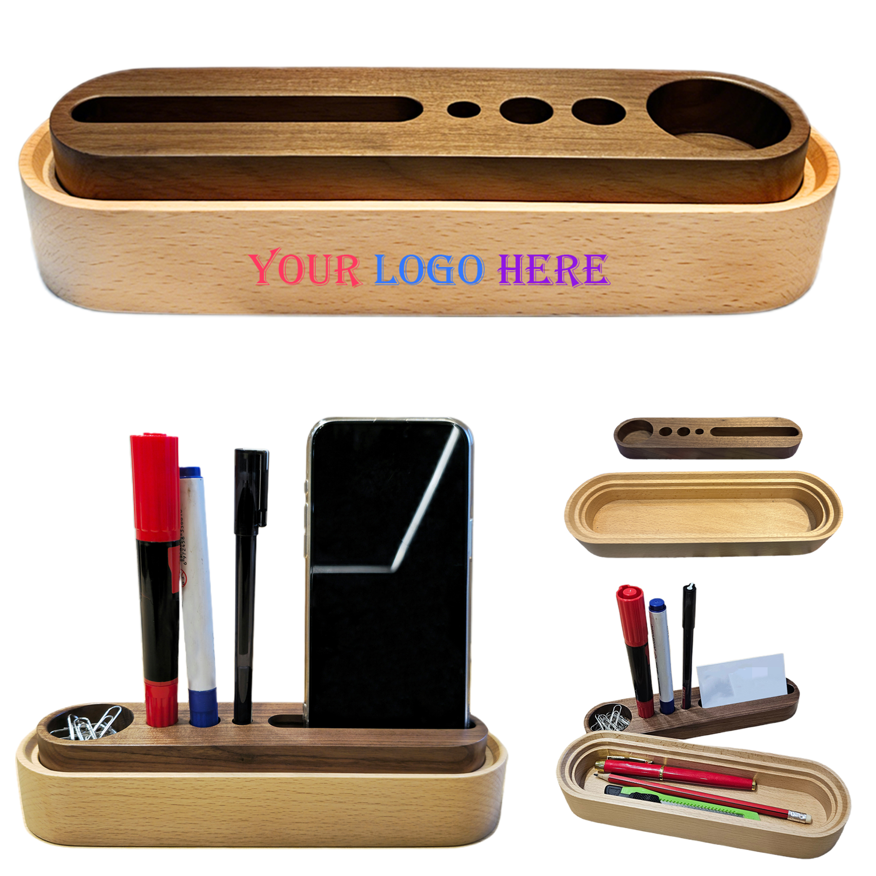 Multifunctional Wooden Desk Organizer